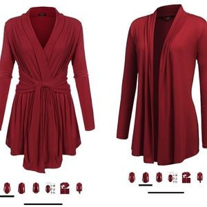 Wine Red Women’s long sleeve Cardigan tie waist